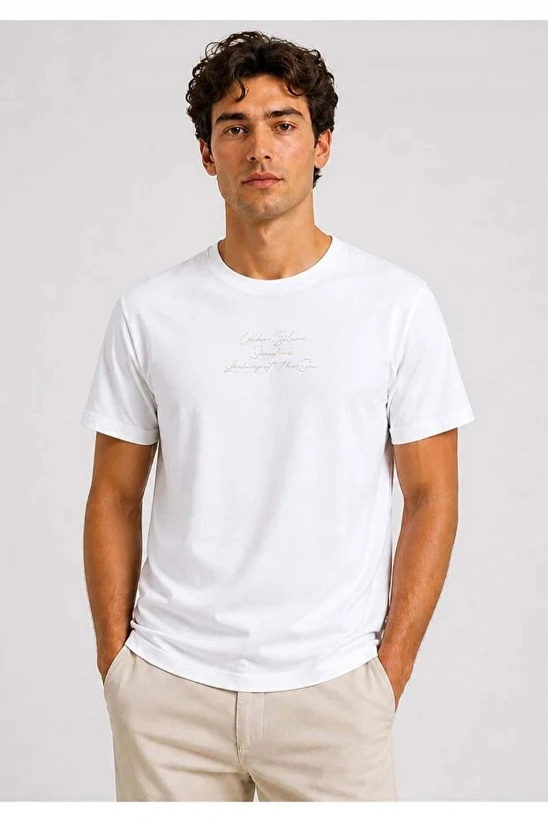 Mavi 0613674 0 Yaka Erkek Tshirt - Beyaz