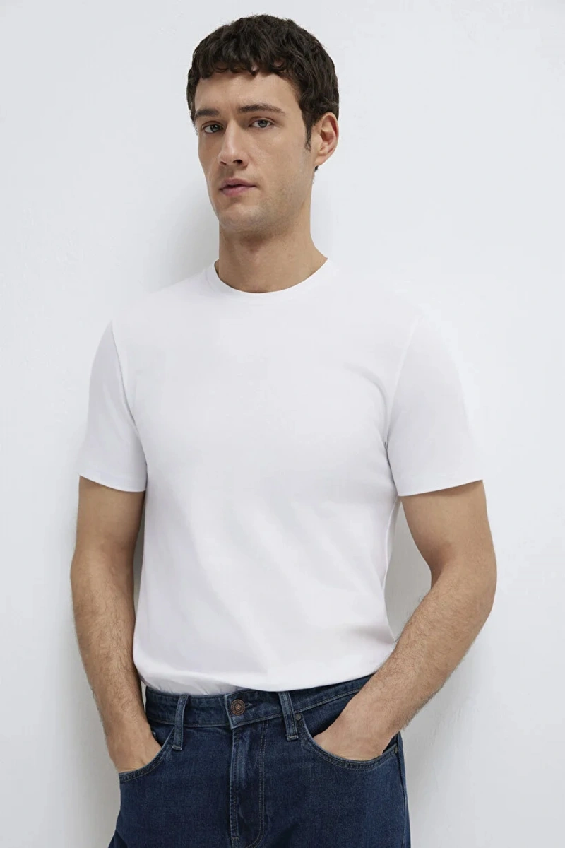 Mavi 061747 0 Yaka Erkek Tshirt - Beyaz