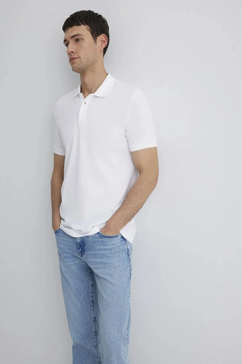 Mavi 064946 Yakali Erkek Tshirt - Beyaz
