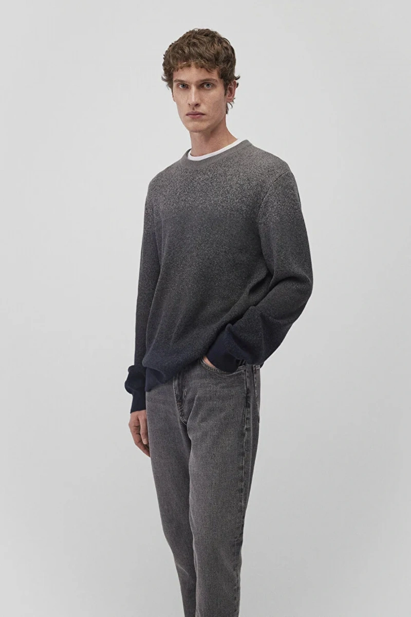 Mavi 070779 0 Yaka Erkek Triko - Gri Siyah