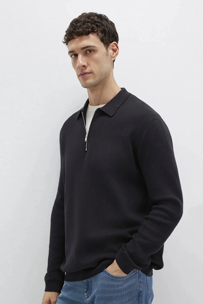 Mavi 0710337 Yarim Fermuarli Erkek Triko - Siyah