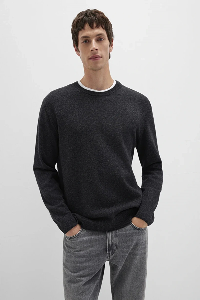 Mavi 0710370 0 Yaka Erkek Triko - Antrasit