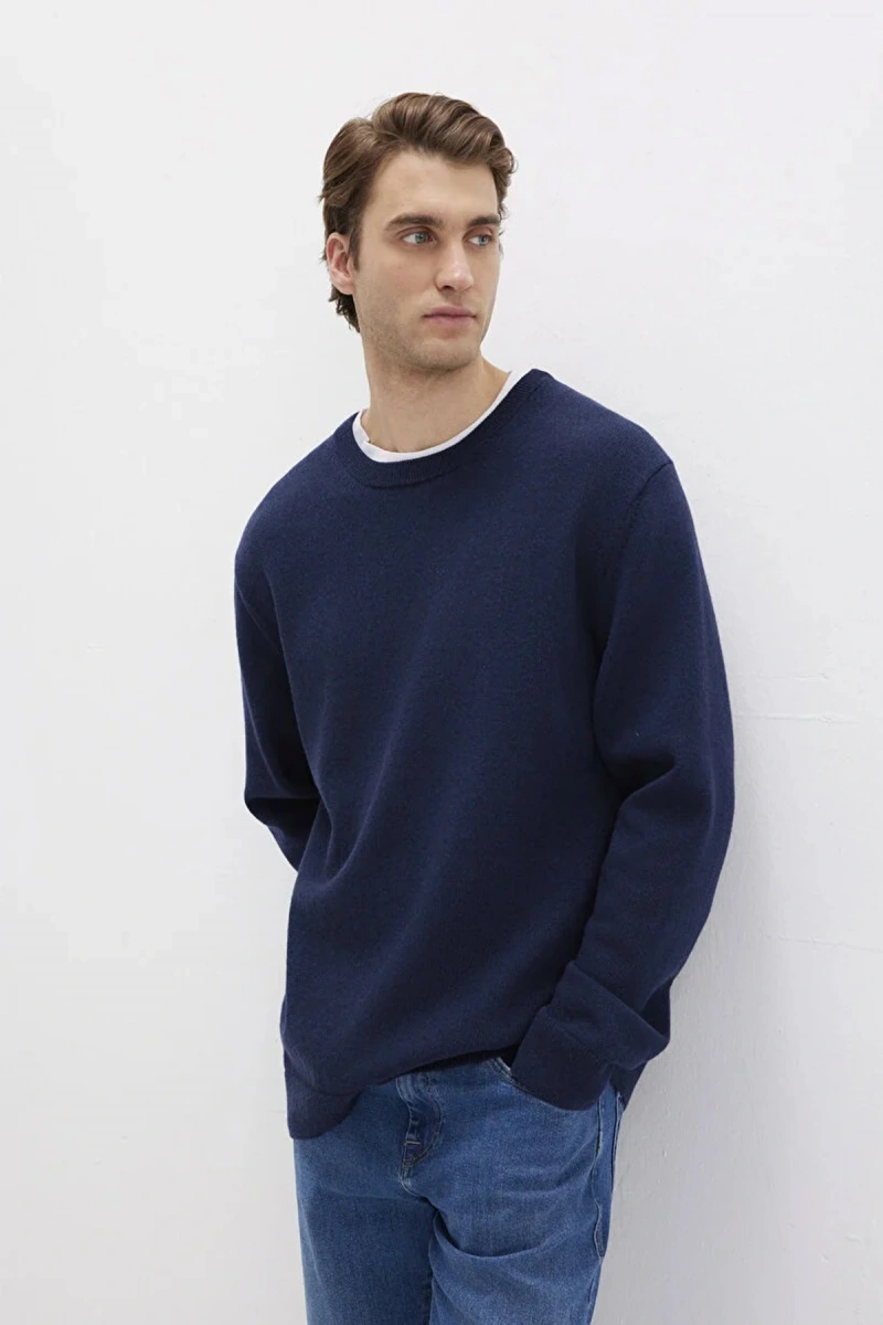 Mavi 0710370 0 Yaka Erkek Triko - Lacivert