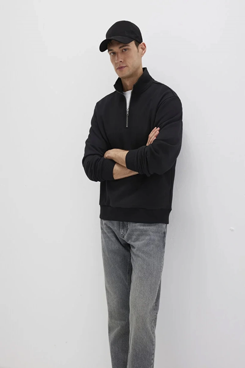 Mavi 0s10419 Yarim Fermuarli Erkek Sweat - Siyah