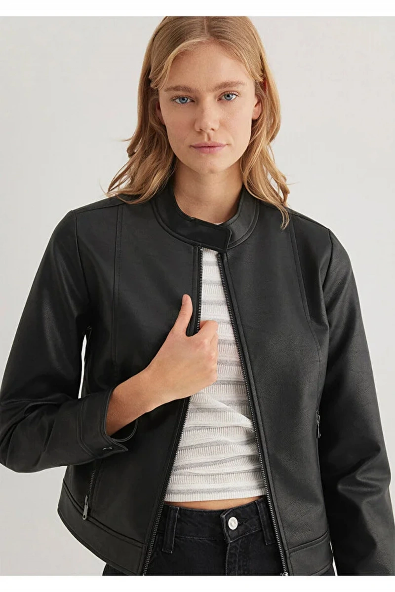 Mavi 1110598 Kadin Deri Ceket - Siyah