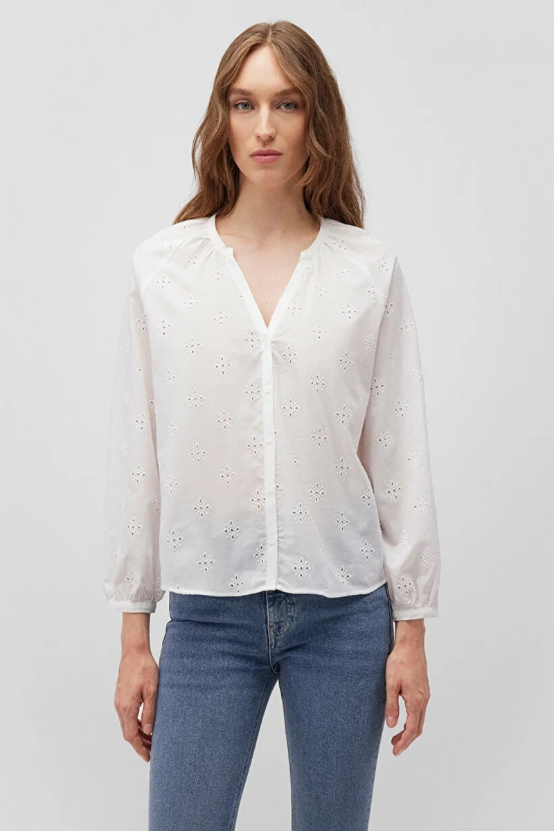 Mavi 1210841 Cicek Nakisli Kadın Gomlek - Ekru