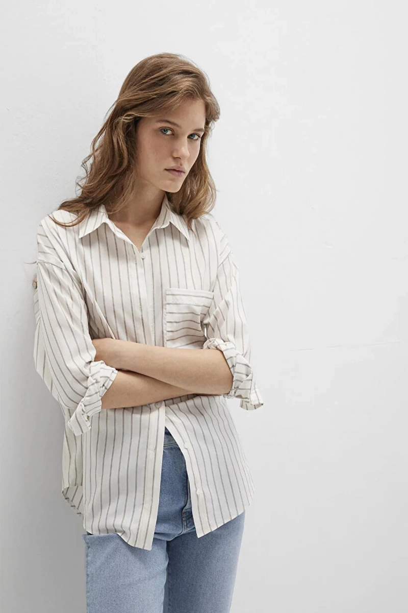 Mavi 1211201 Kadin Gomlek - Bej Cizgili