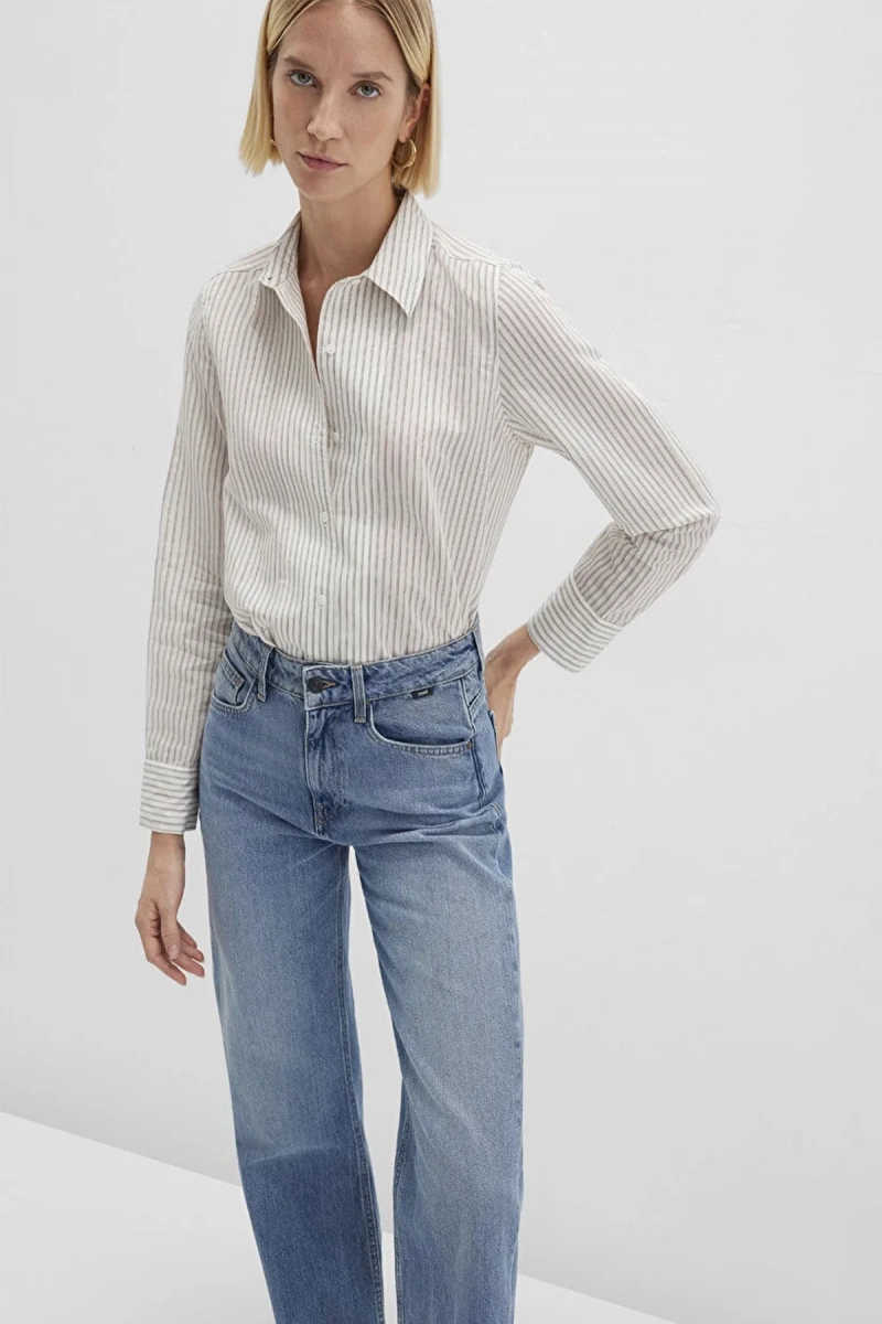 Mavi 1211353 Kadin Gomlek - Bej Cizgili