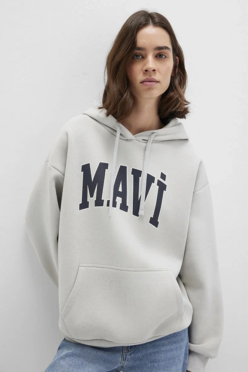 Mavi 1600361 Kapsonlu Yazili Kadin Sweat - Gri