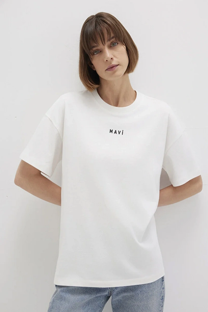 Mavi 1612518 0 Yaka Kadin Tshirt - Ekru