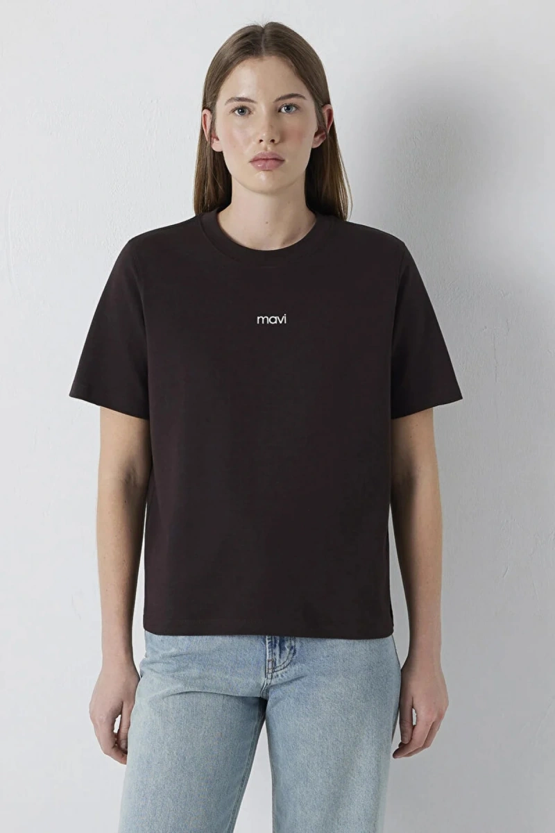 Mavi 1612829 0 Yaka Kadin Tshirt - Kahverengi
