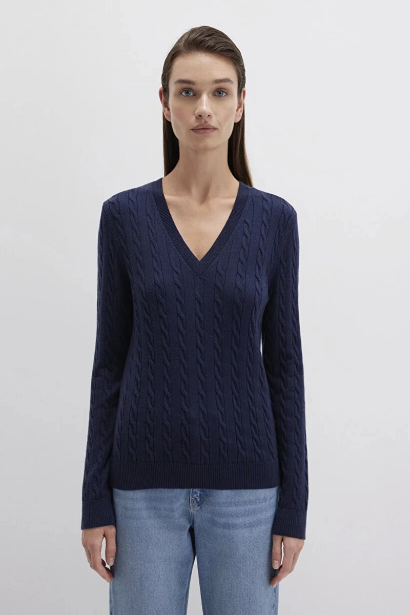 Mavi 1710340 V Yaka Kadin Triko - Lacivert