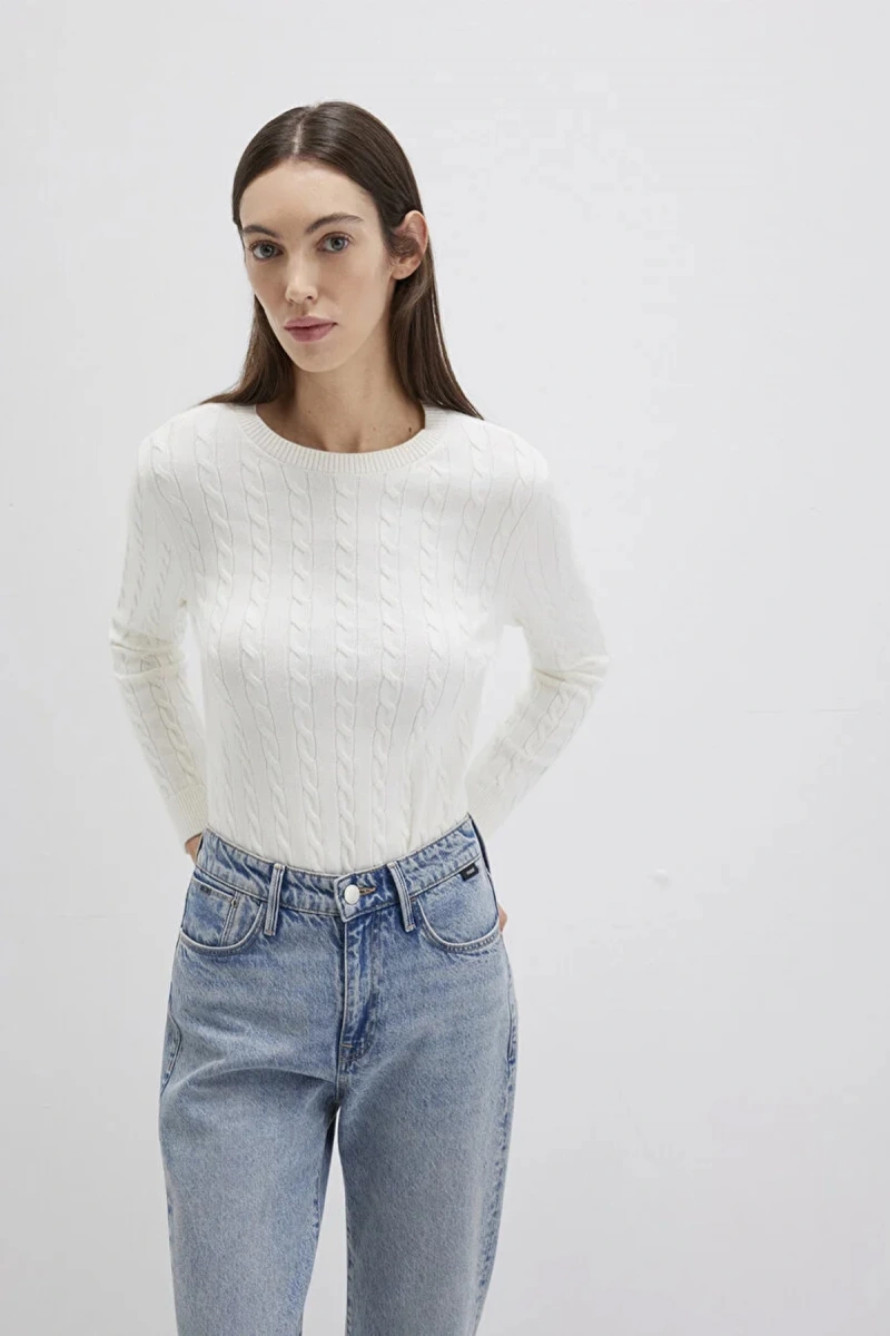 Mavi 1710341 0 Yaka Kadin Triko - Ekru