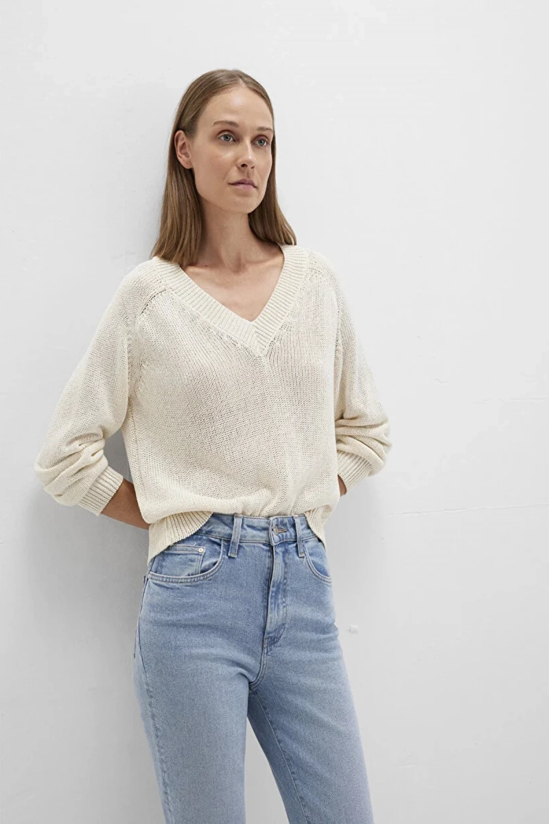 Mavi 1710696 V Yaka Kadin Triko - Krem