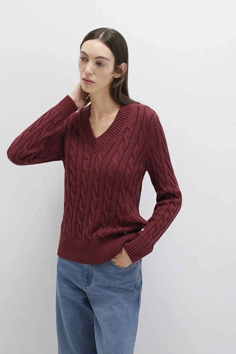 Mavi 1710720 V Yaka Kadin Triko - Bordo