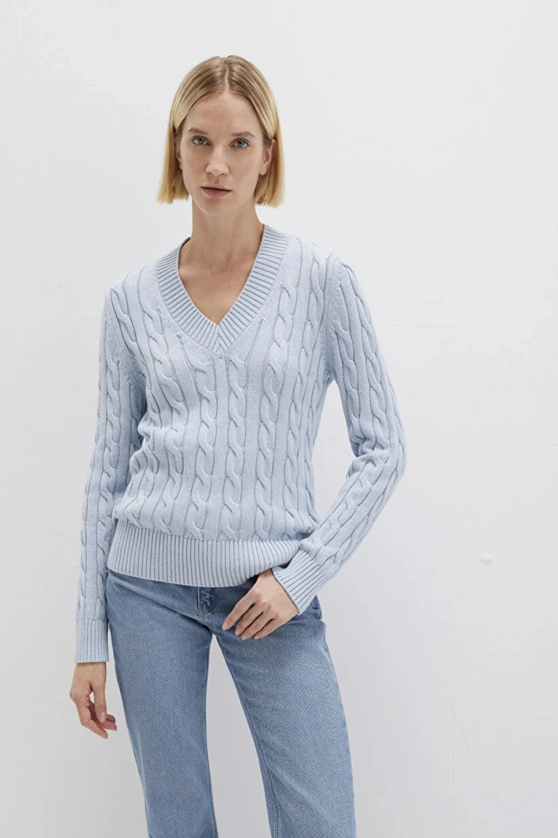 Mavi 1710720 V Yaka Kadin Triko - Mavi