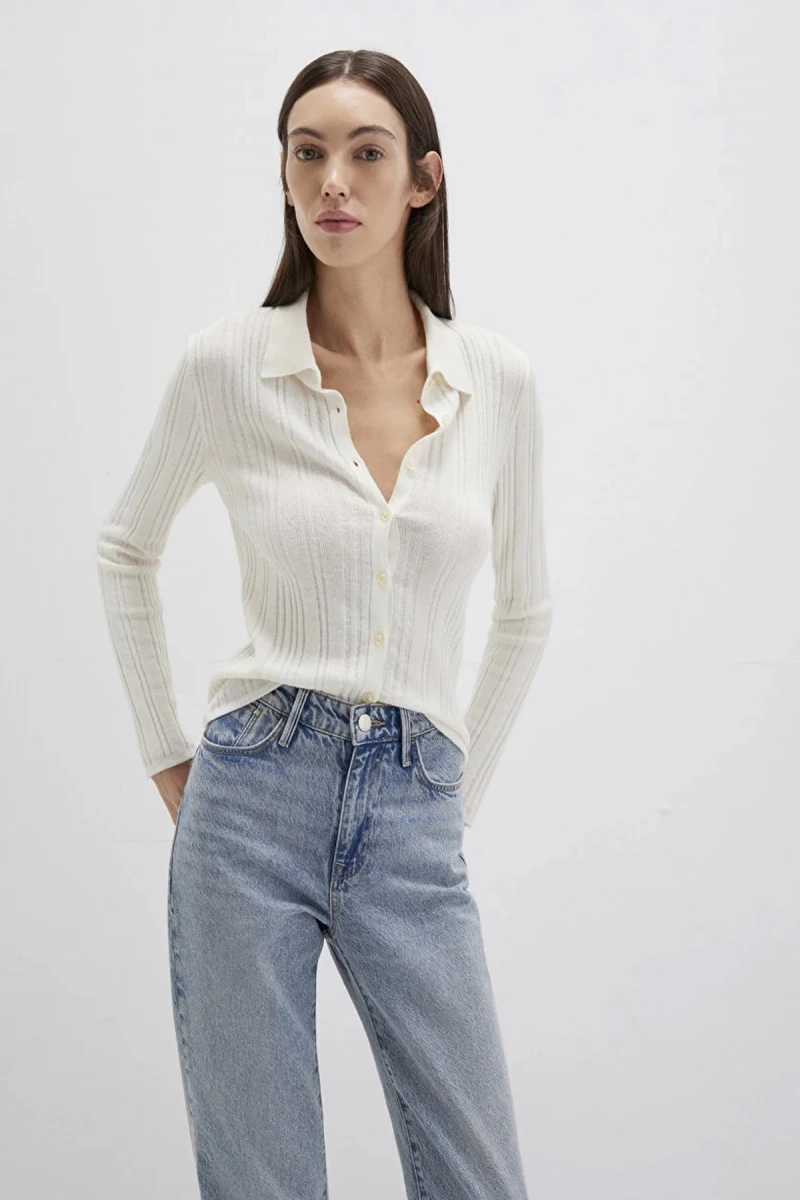 Mavi 1710838 Yakali Komple Dugmeli Kadin Triko - Krem