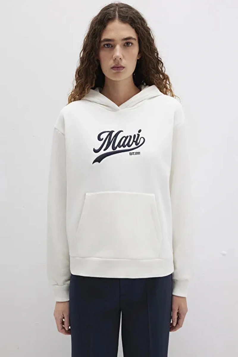 Mavi 1s10420 Kapsonlu Kadin Sweat - Beyaz
