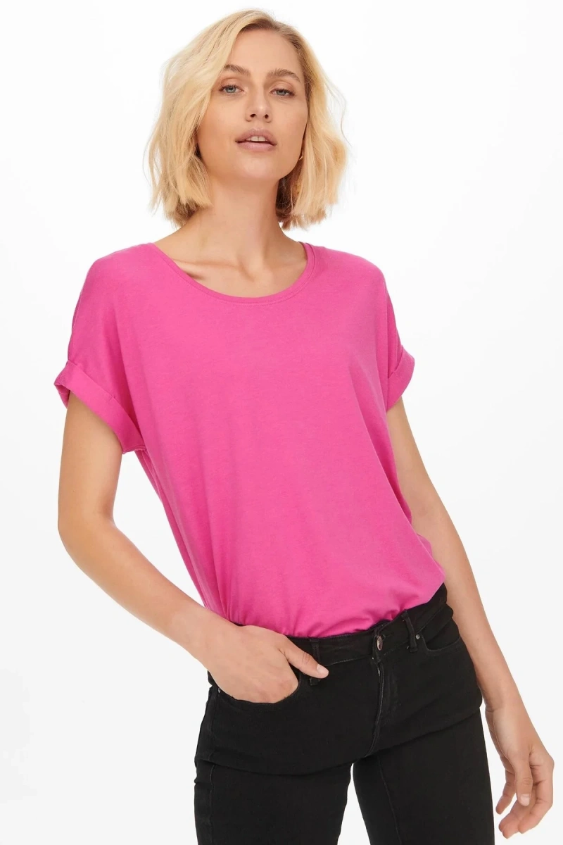 Only 15106662 Genis Yaka Kol Katlamali Kadın Body - Fusya