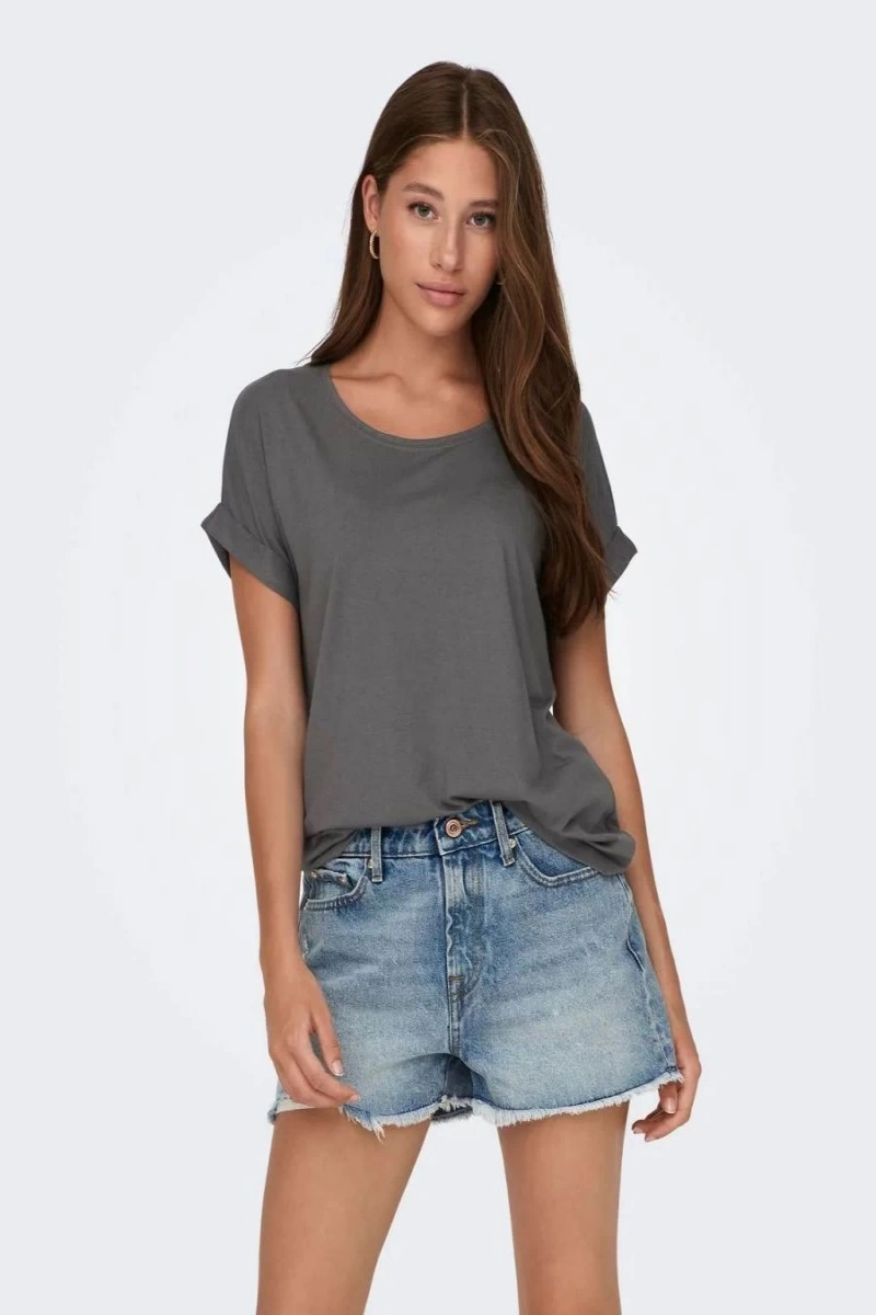 Only 15106662 Genis Yaka Kol Katlamali Kadin Body - Koyu Gri