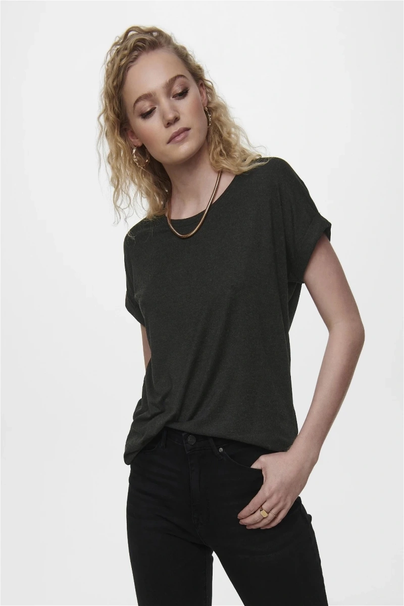 Only 15106662 Genis Yaka Kol Katlamali Kadın Body - Siyah Kircilli