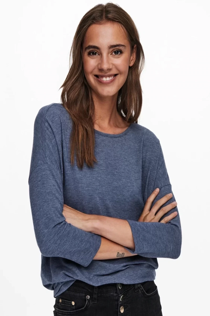 Only 15157920 Genis Yaka Dirsek Kol Kadın Body - Lacivert