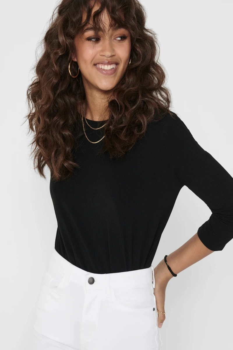 Only 15157920 Genis Yaka Dirsek Kol Kadın Body - Siyah