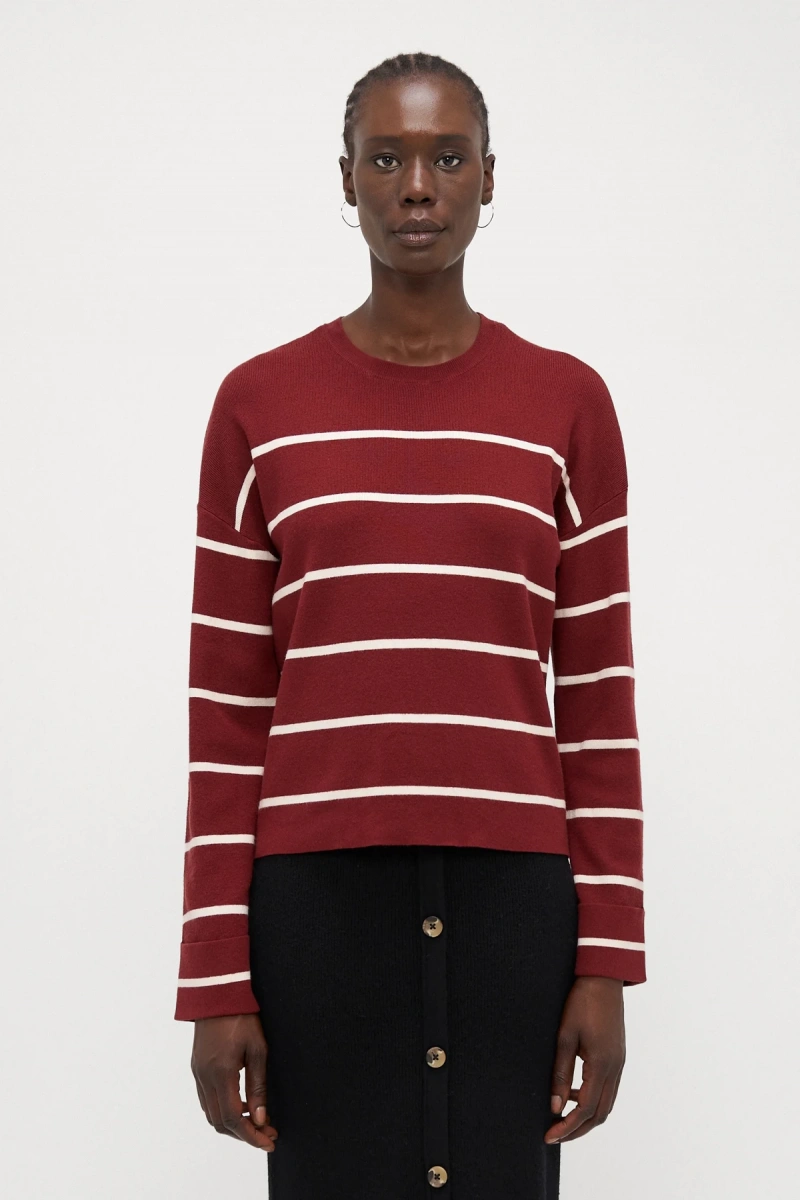 Only 15350243 Cizgili Kadin Sweat - Bordo Cizgili