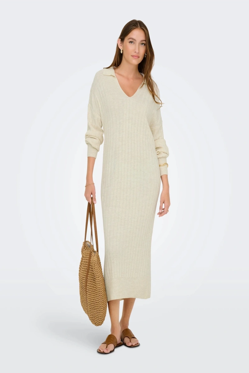 Only 15353117 Yakali Kadin Triko Elbise - Tas