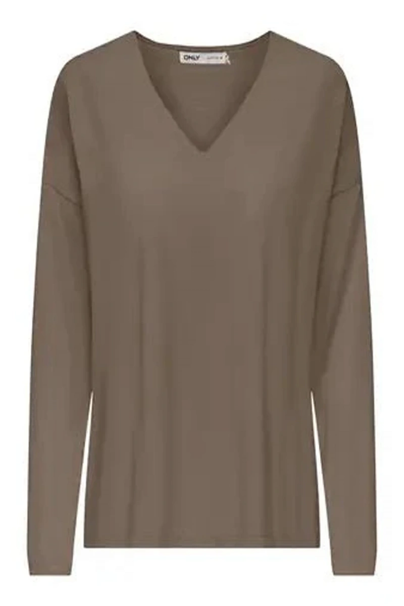 Only 15354092 V Yaka Kadin Triko - Kahverengi