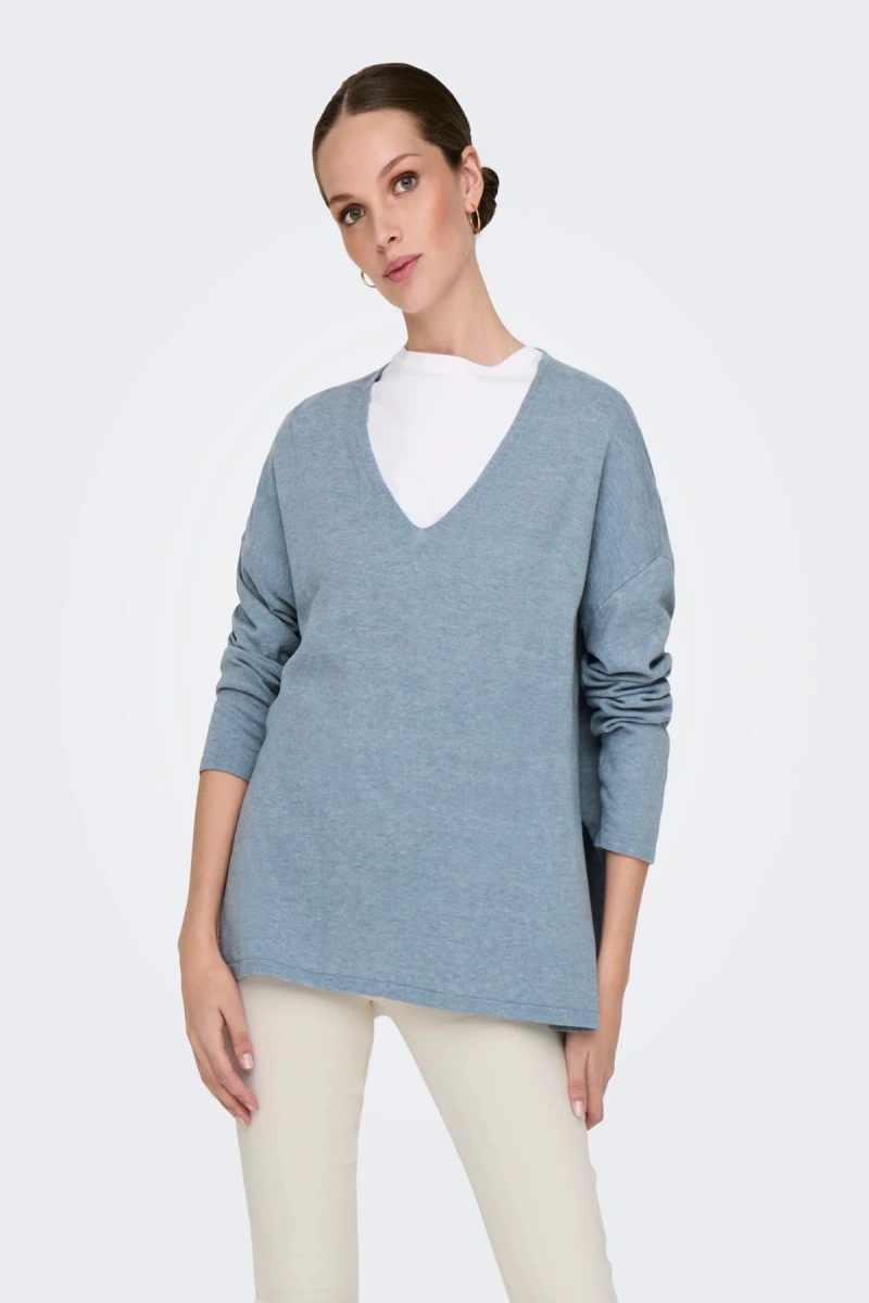 Only 15354092 V Yaka Kadin Triko - Mavi