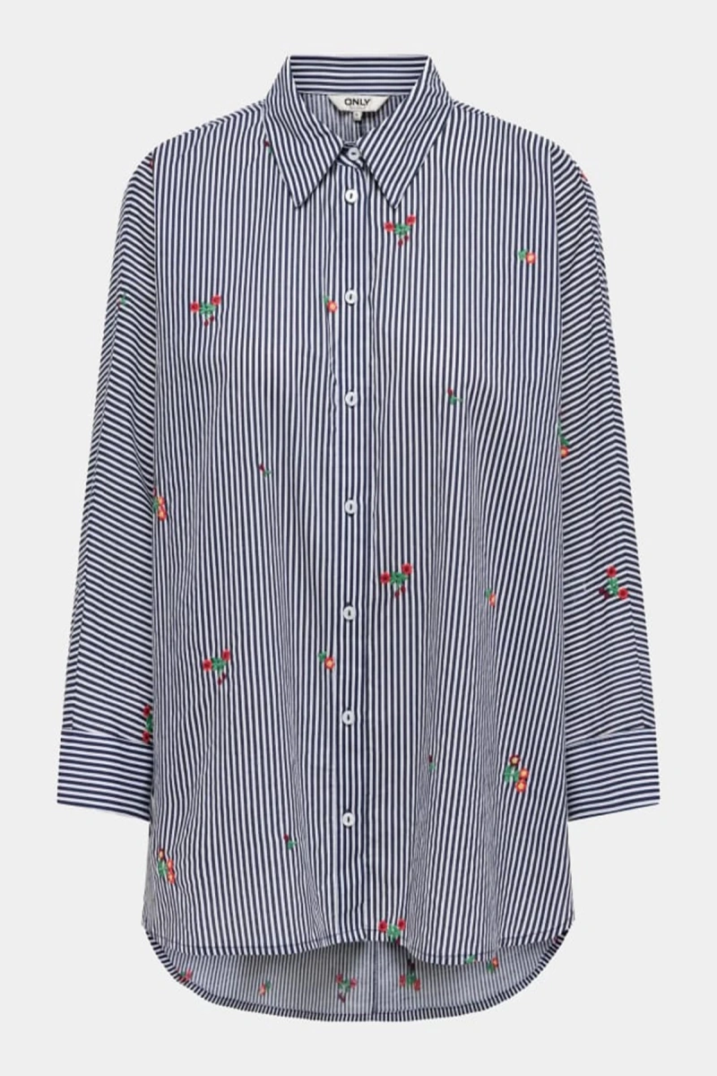 Only 15362135 Cizgili Kadin Gomlek - Lacivert Cizg