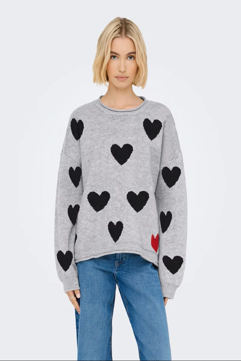 Only 15366517 0 Yaka Kadin Triko - Gri Siyah