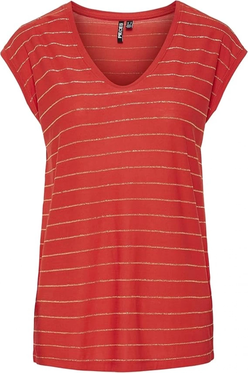 Only Pieces 17078572 Genis Yaka Kolsuz Kadin Body - Kirmizi