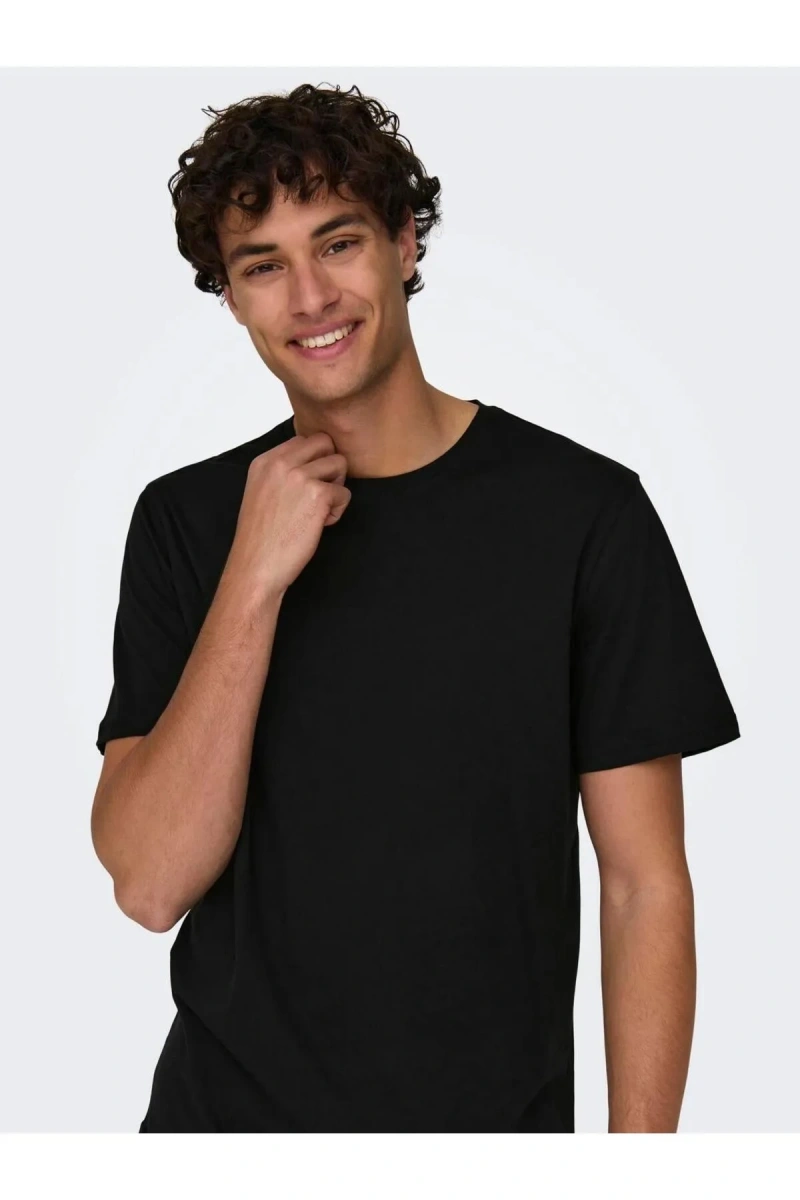 Only&sons 22002973 0 Yaka Erkek Tshirt - Siyah