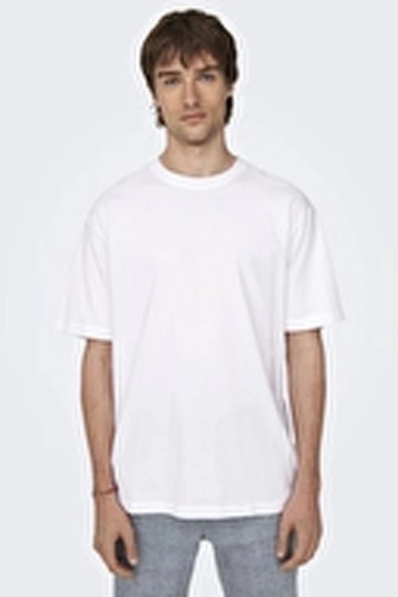 Only&sons 22022532 0 Yaka Erkek Tshirt - Beyaz
