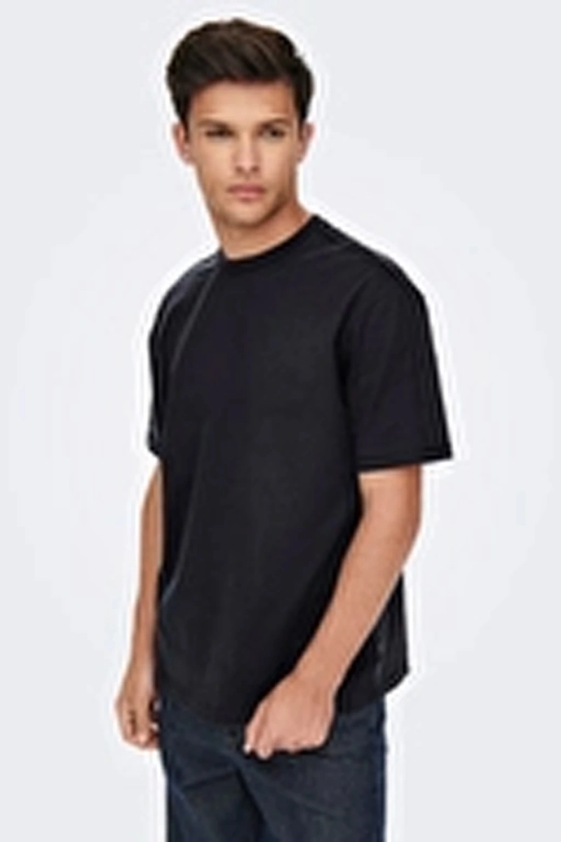 Only&sons 22022532 0 Yaka Erkek Tshirt - Siyah