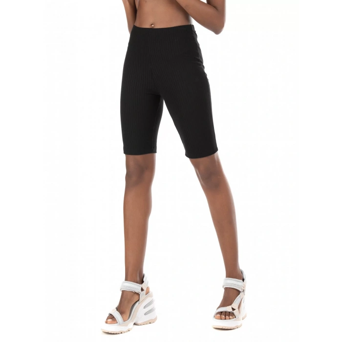 Only 15233226 Fitilli Kumas Bayan Sort Tayt - Siyah