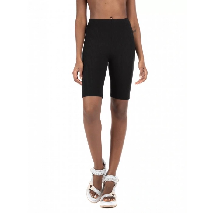 Only 15233226 Fitilli Kumas Bayan Sort Tayt - Siyah