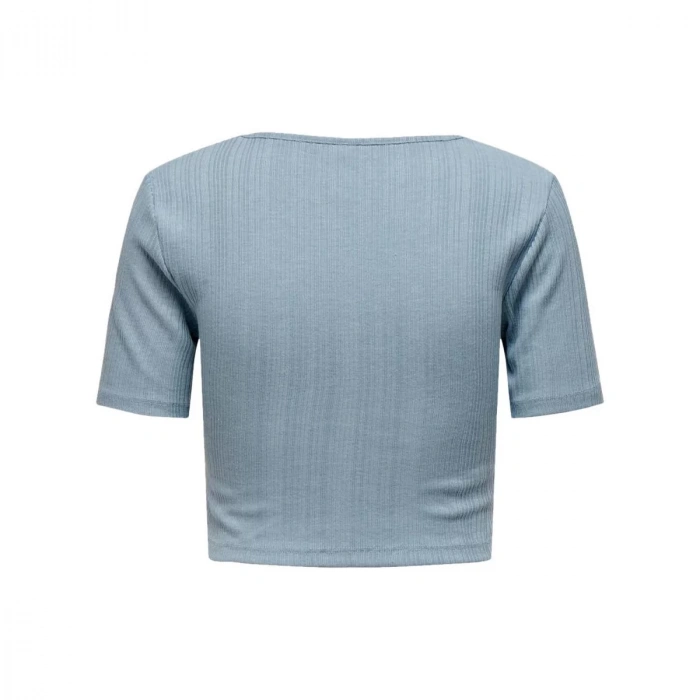 Only 15277721 Genis Yaka Fitilli Kumas Bayan Body - Mavi