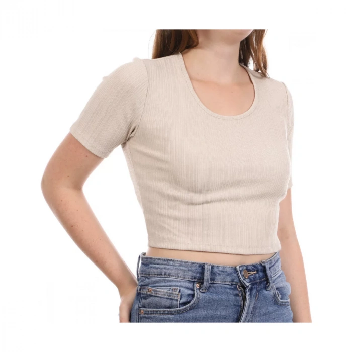 Only 15277721 Genis Yaka Fitilli Kumas Bayan Body - Toprak