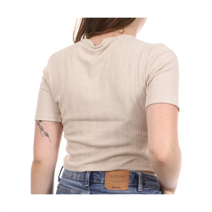 Only 15277721 Genis Yaka Fitilli Kumas Bayan Body - Toprak