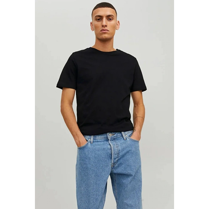 Jack&jones 12156101 0 Yaka Erkek Basic Tshirt - Siyah