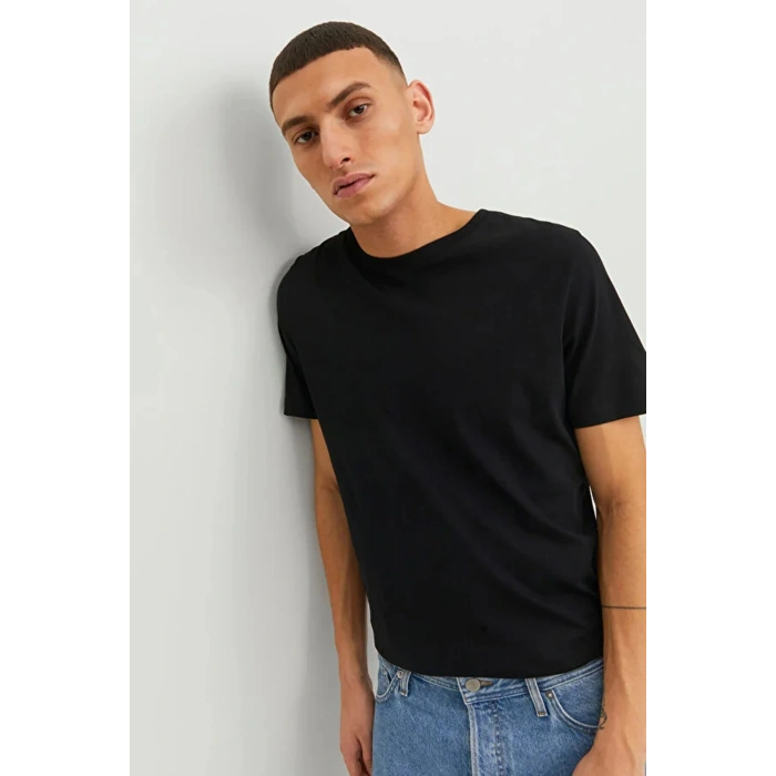 Jack&jones 12156101 0 Yaka Erkek Basic Tshirt - Siyah