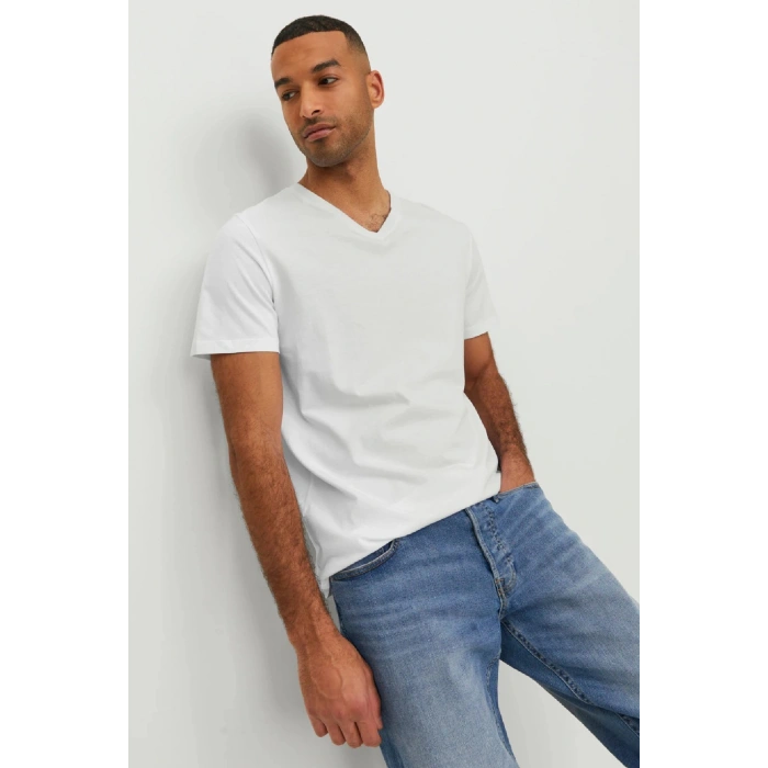 Jack&jones 12156102 V Yaka Erkek Tshirt - Beyaz