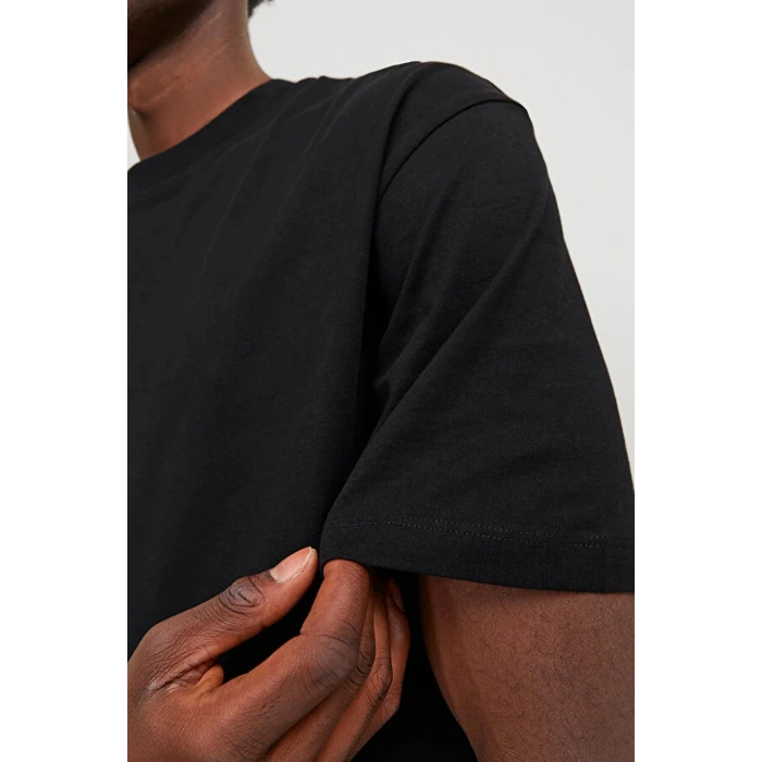 Jack&jones 12249319 0 Yaka Erkek Basic Tshirt - Siyah