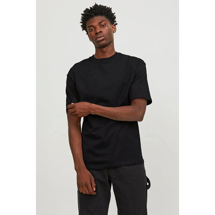 Jack&jones 12249319 0 Yaka Erkek Basic Tshirt - Siyah