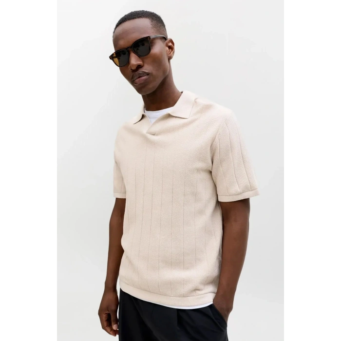 Jack&Jones 12288418 Yakali Erkek Tshirt - Bej