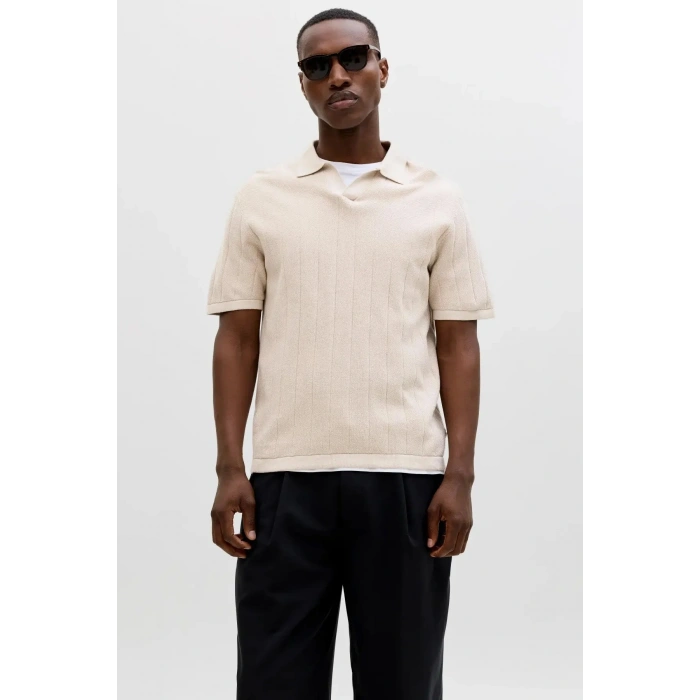 Jack&Jones 12288418 Yakali Erkek Tshirt - Bej