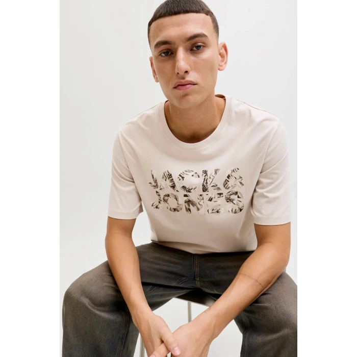 Jack&Jones 12288536 0 Yaka Erkek Tshirt - Bej